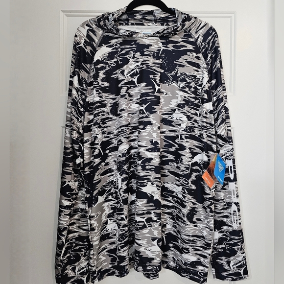 New Columbia Dallas Cowboy's Navy, White, & Gray Camo Pattern LS Hooded Tee - XL - Picture 3 of 6